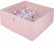 Kwadratowy Suchy Basen Z Piłeczkami 7cm Dla Dziecka, 110x110x40cm/400 Piłek, Bawełniany, Jasnoróżowy, Piłki: Białe, Pastelowy Róż, Transparentne - Meowbaby®