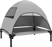 PawHut Leżanka dla Psa na Zewnątrz z Daszkiem, Podwyższone Łóżko dla Psów Średniej Wielkości, 76 x 61 x 71cm, Jasnoszary