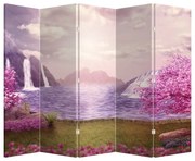 Parawan - Różowe drzewa z jeziorem (210x170 cm)