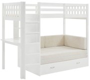 Łóżko antresola 90 x 190 cm z rozkładaną kanapą - Drewno sosnowe i MDF - Biały - ORPELIA