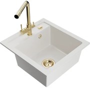 Mexen Vito zlewozmywak granitowy 1-komorowy z baterią kuchenną Duero, biały - 6503-20-671600-50