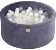 Okrągły Suchy Basen Z Piłeczkami 7cm Dla Dziecka, 90x40cm/300 Piłek, Welurowy, Szaroniebieski, Piłki: Białe, Transparentne - Meowbaby®