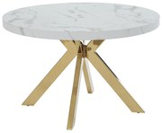 Stół do jadalni rozkładany dla 4 do 8 osób z MDF i stali - Efekt białego marmuru i Złoty - KOMONI