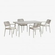 Zestaw Stół Prostokątny 160 X 90 Cm I 4 Sztaplowane Krzesła Do Jadalni Z Aluminium Arhiza Awokado - Sklum