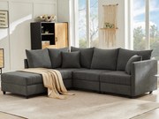 Nowoczesna narożna kanapa - 5-osobowa - z rozkładanym podnóżkiem - w kształcie L - szary