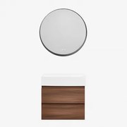 Zestaw Wiszących Mebli Łazienkowych Z Drewna I Forniru Jesionowego Zintegrowany Z Umywalką Ona Ciemna Czerń - Sklum