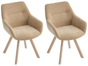 Zestaw 2 krzeseł obrotowych z podłokietnikami z tkaniny i drewna jesionowego - Beżowy - VELBURY