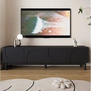 Nowoczesna szafka RTV - 169 x 35 x 45,5 cm - z 4 falistymi, giętymi drzwiami - MDF + płyta wiórowa - czarna