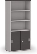 Szafa biurowa kombinowana PRIMO GRAY, drzwi przesuwne na 2 poziomach, 800 x 420 x 1781 mm, szary/grafit