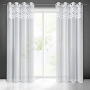 Zasłona gotowa biała na przelotkach wzór 3D aplikacja boho 140x250 cm