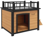 PawHut Domek dla psa z tarasem dachowym, odporny na warunki atmosferyczne, Drewno, 121x77x78cm, Czarny/Żółty