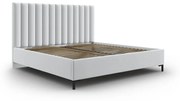 Jasnoszare tapicerowane łóżko dwuosobowe ze schowkiem i stelażem 160x200 cm Casey – Mazzini Beds