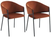 Zestaw 2 krzeseł z podłokietnikami z weluru i czarnego metalu - Terakota - ORDIDA Pascala Morabito