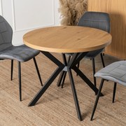 Stół Okrągły Rozkładany LUGO 90-190 cm Dąb Złoty/Czarny Loftowy