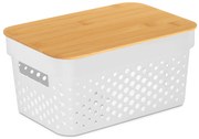 Plastikowy pojemnik z bambusową pokrywą, 26 x 17,5 x 12,5 cm