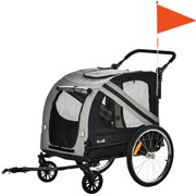 PawHut Wózek dla Zwierząt Domowych z Smyczą Bezpieczeństwa i Elementami Odblaskowymi 140x725x108cm Szary | Aosom PL