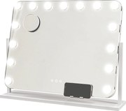 HOMCOM Lustro Kosmetyczne LED, 3 Tryby Światła, Regulacja Jasności, Dotyk, USB, 62,5 x 49,5 cm, Białe