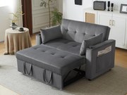 Rozkładana kanapa z regulowanym kątem - 2 miejsca - materiał aksamitny - z uchwytem na kubek i poduszkami - Szary