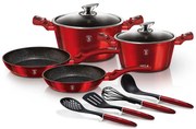Czerwony zestaw garnków z przyborami kuchennymi B0-Z58