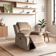 Fotel Masujący ARON Elektryczny Rozkładany z Podnóżkiem Beżowy Welurowy Nowoczesny