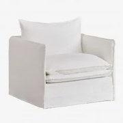 Fotel Z Podłokietnikami Z Lnu I Bawełny Grace Tkaniny Distressed White - Sklum