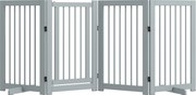PawHut Bramka Zabezpieczająca dla Psów, Wolnostojąca, Składana, z Drzwiami i Nóżkami, Rama Drewniana, 220x36x91cm, Jasnoszary