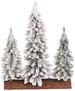 Dekoracja świąteczna Choinki na pieńku - trio, 34 cm, ośnieżone
