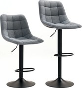 HOMCOM Nowoczesne Krzesła Barowe, Zestaw 2 szt. Z Opórką, Regulowane Wysokościowo, z Podnóżkiem, Obracane, Wyściełane, Ciemnoszary