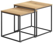 Stolik kawowy kwadrat 2szt - dąb / nogi czarne, zestaw 50/50,5 45/45,5