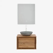 Zestaw Wiszących Mebli Łazienkowych Z Drewna Tekowego Jabari Drewno Tekowe & Okrągły Szary Cement Ø40 Cm - Sklum