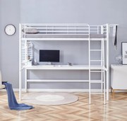 Łóżko piętrowe 90x200 z biurkiem i organizerem białe, 211/102/180 DOLCE