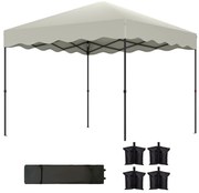 Outsunny 3 x 3 m Składany Pawilon, Regulowany Wysokością Pawilon Ogrodowy, z Torbą na Kółkach, do Ogrodu, Tarasu, Metal, Tkanina, Kremowy