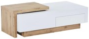 Stolik kawowy rozkładany z MDF z 1 szufladą i 1 wnęką - Naturalny i Biały - MANDREA