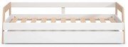 Białe łóżko dziecięce z litego drewna sosnowego z wysuwanym łóżkiem ze schowkiem i stelażem 90x200 cm Carrie – Marckeric