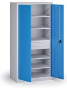 Szafa warsztatowa na narzędzia KOVOS, perforowana, 5 półek, 2 szuflady, 950 x 600 x 1950 mm, niebieski