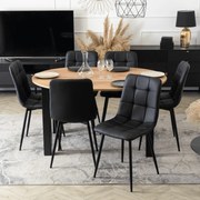 Zestaw Stół Okrągły Rozkładany HARRY 102-142 cm Dąb Artisan/Czarny i 6 Krzeseł z Ekoskóry DALVIN Czarnych Nowoczesnych Loft