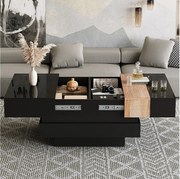 Stolik kawowy lakierowany na wysoki połysk do salonu - 70 x 70 x 39 cm - rozkładany i z ukrytym schowkiem - MDF - czarny