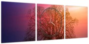 Obraz drzew we mgle (z zegarem) (90x30 cm)