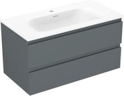 Mexen Orio szafka łazienkowa 90 cm z umywalką Vela, 2 szuflady, grafit mat/biała mat - 91A10-09047-2-BFF66-W23M01