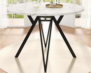 Okrągły stół jadalniany - Metalowa rama - Okleina o wzorze marmuru - Dla 4 osób - MDF - Biały i Czarny