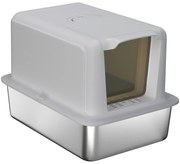 PawHut Kuweta, Wanny ze stali nierdzewnej, filtr, łopatka, dla kotów do 6 kg, 40,5 x 60,5 x 41,5 cm, Szary/Srebrny