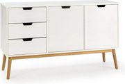 Bufet Colummn Baku 3 szuflady 2 drzwi białe, sosna masowa, długość 140 cm.