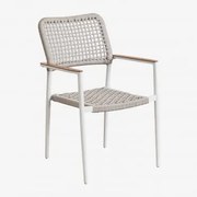 Zestaw 4 Sztaplowanych Krzeseł Ogrodowych Z Podłokietnikami Z Aluminium I Plecionej Liny Nediam Biała - Sklum