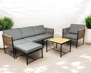 Dwustronny narożnik ogrodowy Serena XL-NM-31, zestaw mebli, kolor jasny brąz, poduszki szare