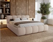 Łóżko tapicerowane 160x200 cm Ravello - łóżko z pojemnikiem, tkanina boucle beżowy (Lambi 6)