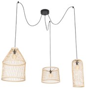 Zewnetrzna Inteligentna zewnętrzna lampa wisząca rattanowa 3-punktowa z diodami LED - Calamus Rustykalny / Vintage Oswietlenie zewnetrzne
