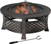 Outsunny Misa Paleniskowa Stalowa z Pogrzebaczem i Osłoną Iskier Idealna na Kemping i Grill Czarna 81x81x50cm | Aosom PL