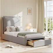 Łóżko dziecięce tapicerowane 1-osobowe - 90 x 200 cm - z zagłówkiem wyściełanym + 1 szuflada - szenil - szare