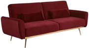 3-osobowa kanapa z funkcją spania rozkładana z weluru LAUNEI - Kolor bordowy