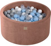 Okrągły Suchy Basen Z Piłeczkami 7cm Dla Dziecka, 90x40cm/300 Piłek, Welurowy, Beżowy, Piłki: Błękitne, Białe, Szare, Transparentne - Meowbaby®